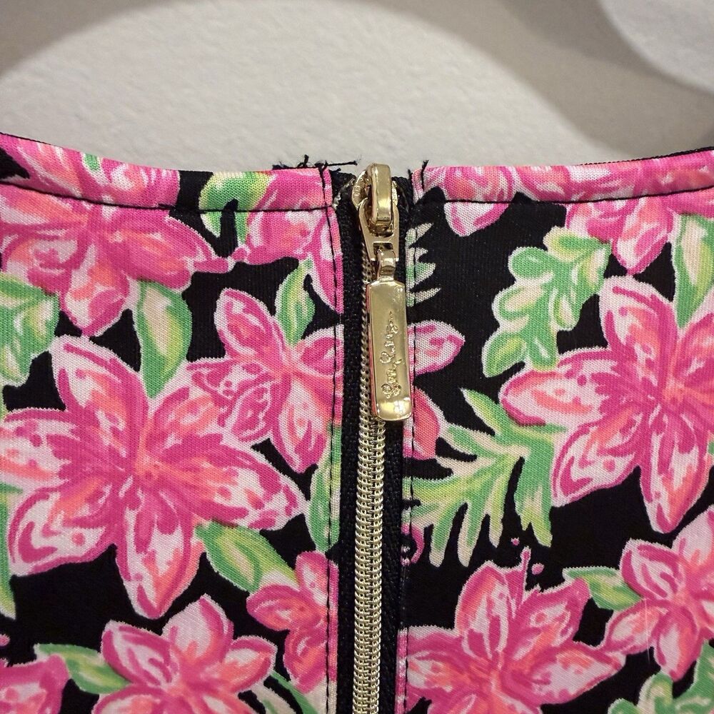 Lilly Pulitzer Chrishell Dress Girls Large 8 10 Onyx Black Pink Floral Scuba - Picture 9 of 11